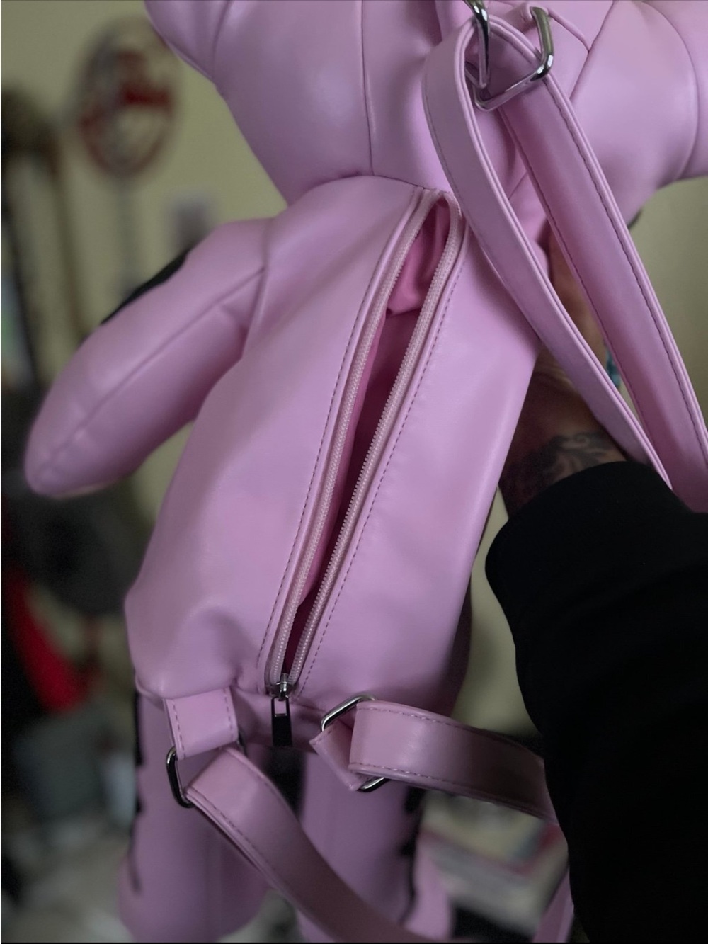Rare!! Dolls Kill Current Mood Pink Skeleton Bear Backpack Bag Purse Goth Punk - Picture 8 of 9